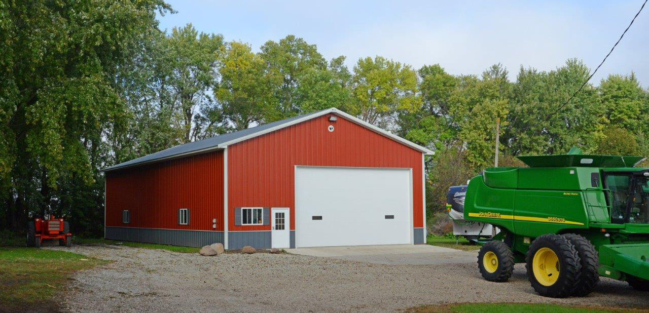 Red, Charcoal Gray and White, 40x80x16 building in Waseca, MN
